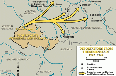 Map showing deportations from Theresienstadt